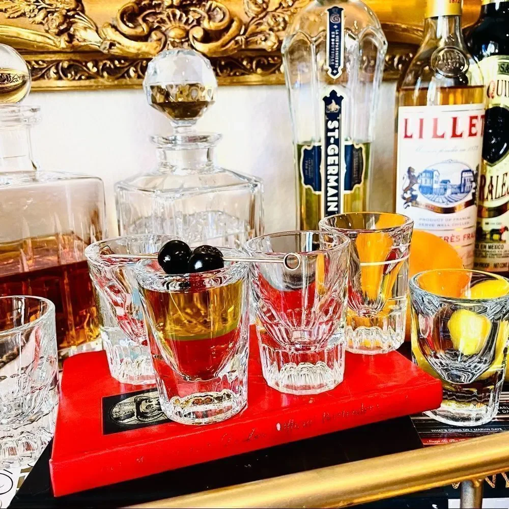 ♥️ 6 vintage mid century thick heavyweight shot glasses,  PRICE FIRM.